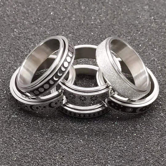 Anillo Giratorio de Acero Inoxidable con Luna y Estrellas para Aliviar Ansiedad - Image 25