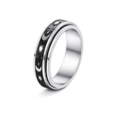 Anillo Giratorio de Acero Inoxidable con Luna y Estrellas para Aliviar Ansiedad - Image 16