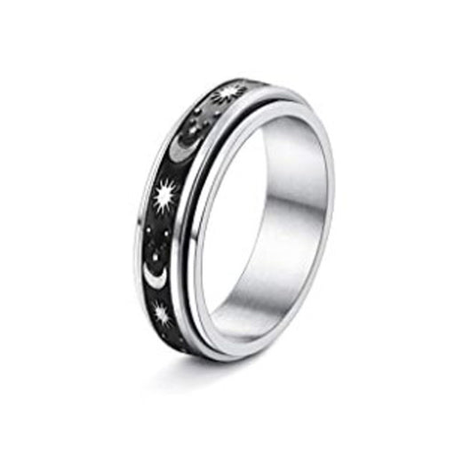Anillo Giratorio de Acero Inoxidable con Luna y Estrellas para Aliviar Ansiedad - Image 16