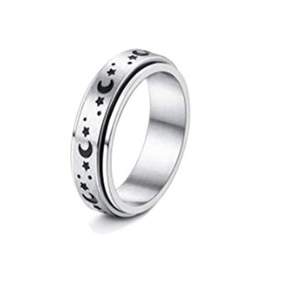 Anillo Giratorio de Acero Inoxidable con Luna y Estrellas para Aliviar Ansiedad - Image 15