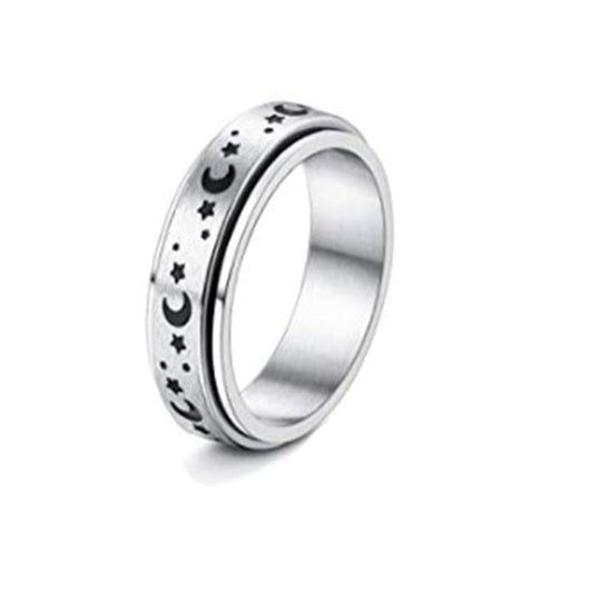 Anillo Giratorio de Acero Inoxidable con Luna y Estrellas para Aliviar Ansiedad - Image 15