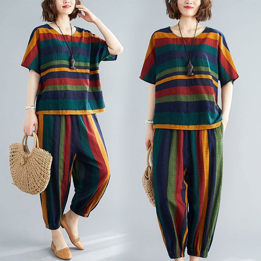 Conjunto Casual de Dos Piezas a Rayas Retro - Image 10