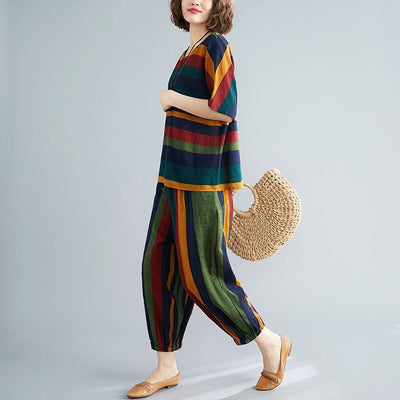 Conjunto Casual de Dos Piezas a Rayas Retro - Image 3