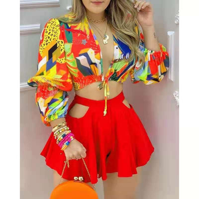 Traje Elegante Estampado con Moño para Mujer, Manga Larga - Image 9