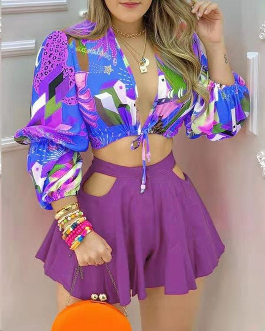 Traje Elegante Estampado con Moño para Mujer, Manga Larga - Image 8