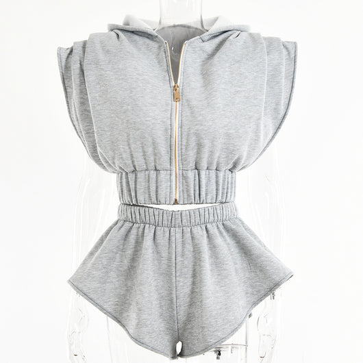 Conjunto Deportivo Hoodie con Mangas Sueltas y Hombreras + Shorts - Image 14