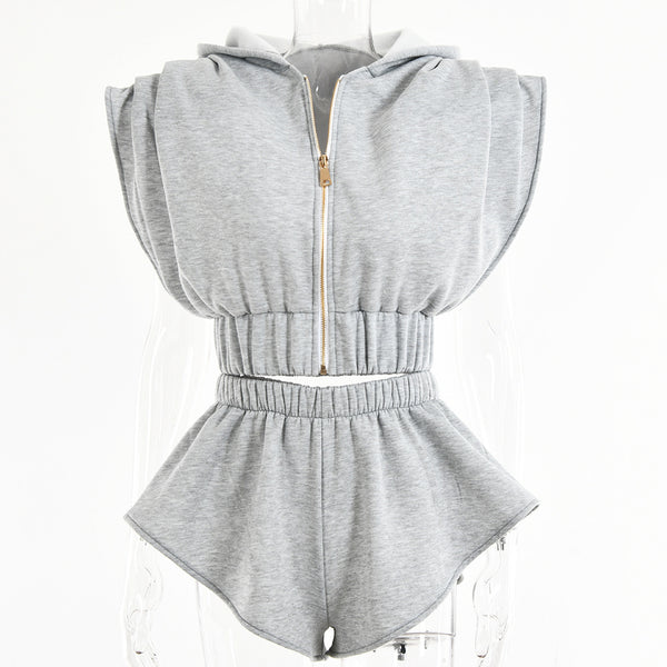 Conjunto Deportivo Hoodie con Mangas Sueltas y Hombreras + Shorts - Image 5
