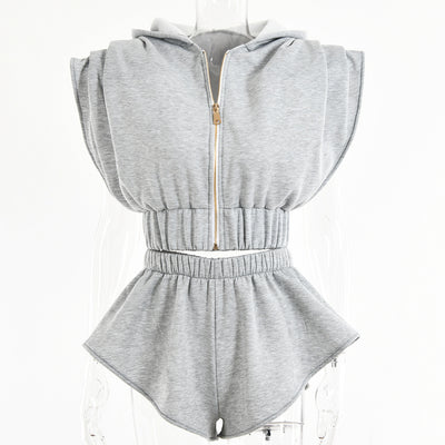 Conjunto Deportivo Hoodie con Mangas Sueltas y Hombreras + Shorts - Image 5