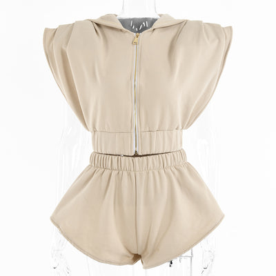 Conjunto Deportivo Hoodie con Mangas Sueltas y Hombreras + Shorts - Image 7