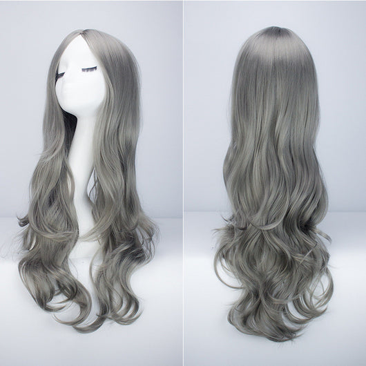 Cabeza de Maniquí Cabello Gris Largo Ondulado con Flequillo Desfilado - Image 9