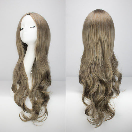 Cabeza de Maniquí Cabello Gris Largo Ondulado con Flequillo Desfilado - Image 4