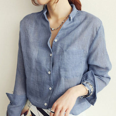 Camisa de lino y algodón manga larga con diseño literario - Image 10