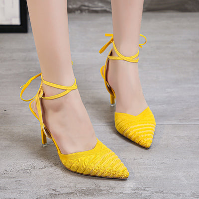 Sandalias Stiletto Punta Afilada Tejido Volador Estilo Coreano para Mujer - Image 11