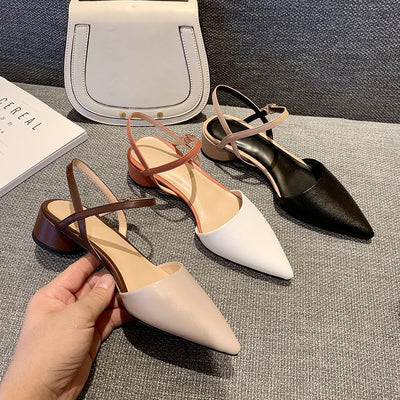 Zapatos Baotou con Tacón Cuadrado Medio y Punta Afilada con Cinturón - Image 12