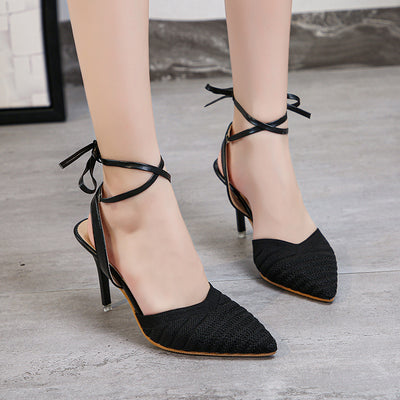 Sandalias Stiletto Punta Afilada Tejido Volador Estilo Coreano para Mujer - Image 4
