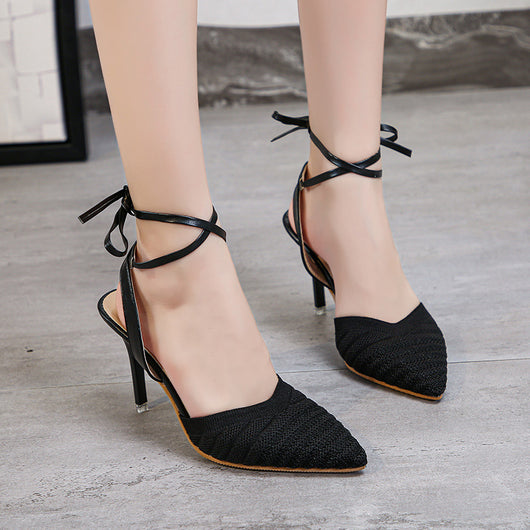 Sandalias Stiletto Punta Afilada Tejido Volador Estilo Coreano para Mujer - Image 4
