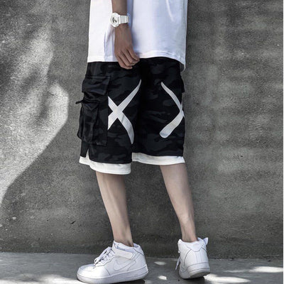 Pantalones Cortos Overol Falso Dos Piezas Hip-hop Deportivo Casual - Image 12