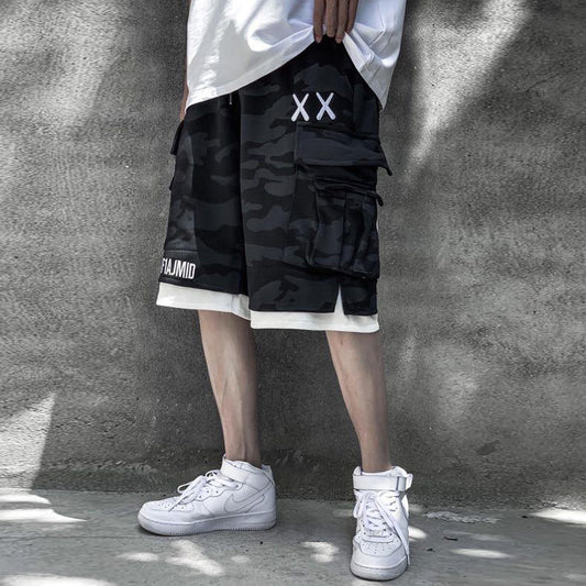 Pantalones Cortos Overol Falso Dos Piezas Hip-hop Deportivo Casual