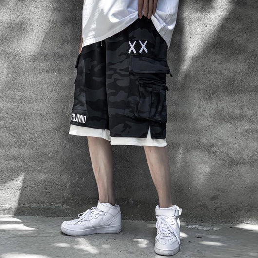 Pantalones Cortos Overol Falso Dos Piezas Hip-hop Deportivo Casual