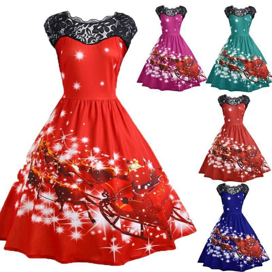 Vestido de Encaje Navideño Elegante