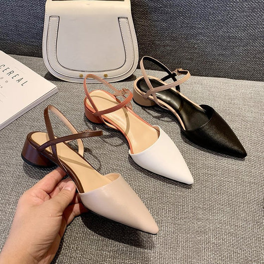 Zapatos Baotou con Tacón Cuadrado Medio y Punta Afilada con Cinturón - Image 6