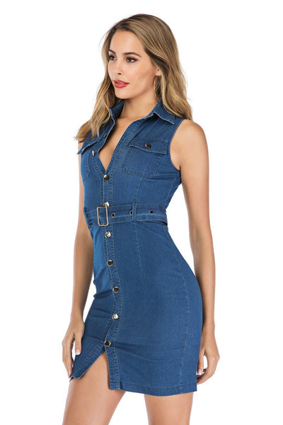 Vestido Vaquero Moderno sin Tirantes con Cinturillas - Image 11