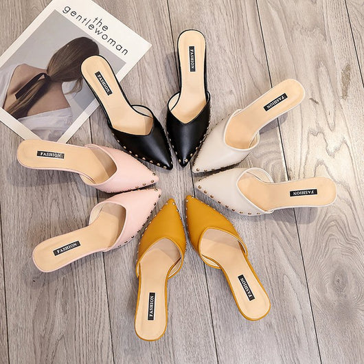 Sandalias Baotou de Verano con Tacón Stiletto y Detalles de Remaches