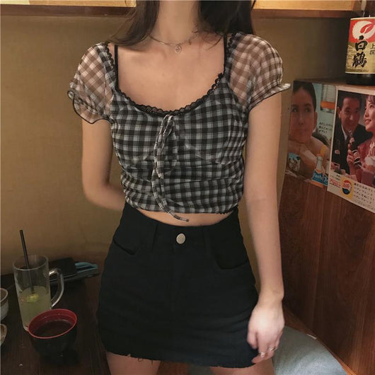Camisa de Cuadros Blanco y Negro de Manga Corta - Image 2
