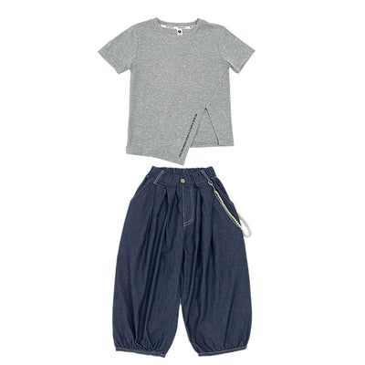 Conjunto de Dos Piezas: Bloomers Denim Tendencia y Camiseta Casual - Image 11