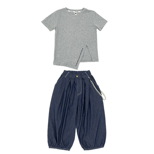 Conjunto de Dos Piezas: Bloomers Denim Tendencia y Camiseta Casual - Image 11