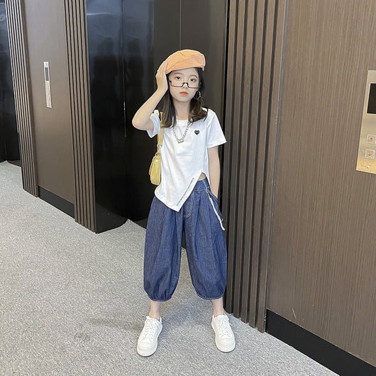 Conjunto de Dos Piezas: Bloomers Denim Tendencia y Camiseta Casual - Image 8