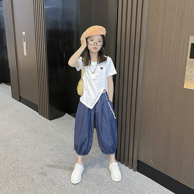 Conjunto de Dos Piezas: Bloomers Denim Tendencia y Camiseta Casual - Image 6