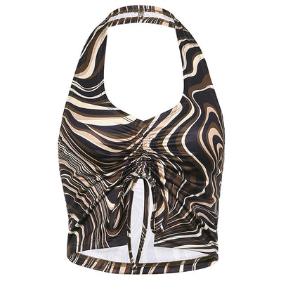Chaleco Halter Plisado con Cordón Estampado - Image 12
