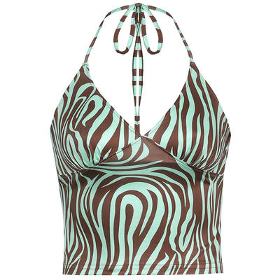 Chaleco Halter Plisado con Cordón Estampado - Image 13