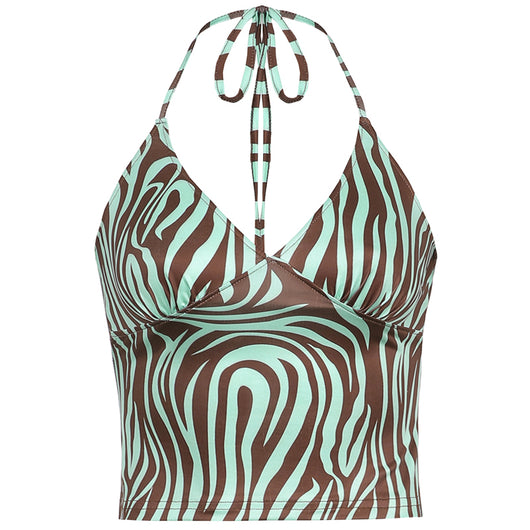 Chaleco Halter Plisado con Cordón Estampado - Image 13