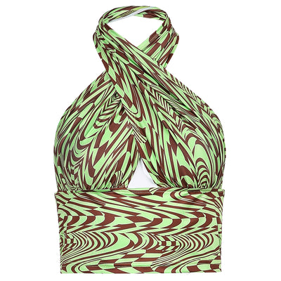 Chaleco Halter Plisado con Cordón Estampado - Image 10