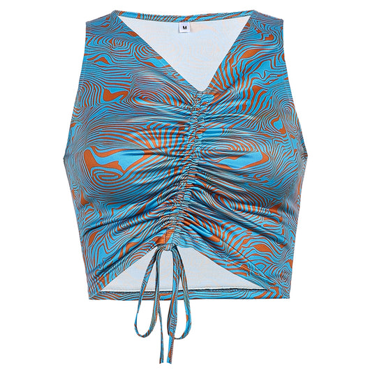Chaleco Halter Plisado con Cordón Estampado - Image 8