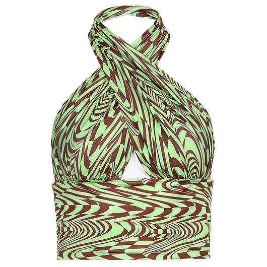 Chaleco Halter Plisado con Cordón Estampado - Image 4