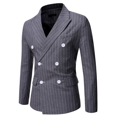Traje Casual de Invierno para Hombre con Rayas y Cuello Smoking Doble Botonadura - Image 15