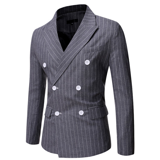 Traje Casual de Invierno para Hombre con Rayas y Cuello Smoking Doble Botonadura - Image 15