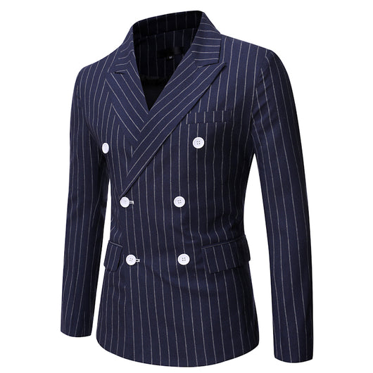 Traje Casual de Invierno para Hombre con Rayas y Cuello Smoking Doble Botonadura - Image 12