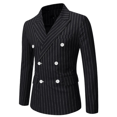 Traje Casual de Invierno para Hombre con Rayas y Cuello Smoking Doble Botonadura - Image 4