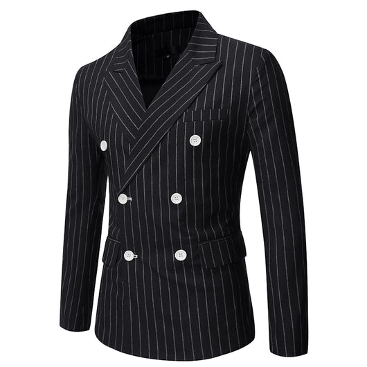 Traje Casual de Invierno para Hombre con Rayas y Cuello Smoking Doble Botonadura - Image 4