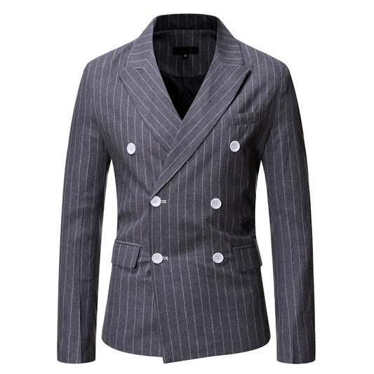 Traje Casual de Invierno para Hombre con Rayas y Cuello Smoking Doble Botonadura