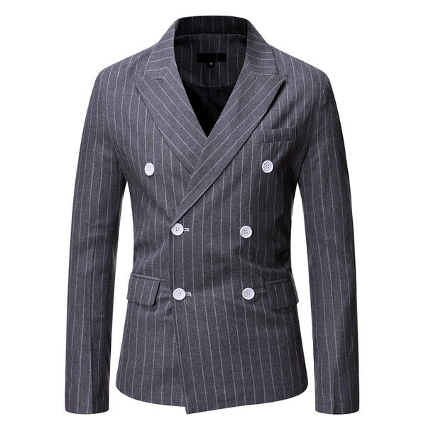 Traje Casual de Invierno para Hombre con Rayas y Cuello Smoking Doble Botonadura