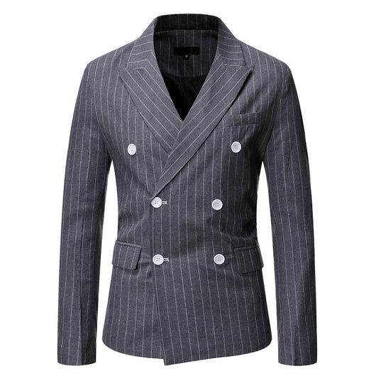 Traje Casual de Invierno para Hombre con Rayas y Cuello Smoking Doble Botonadura