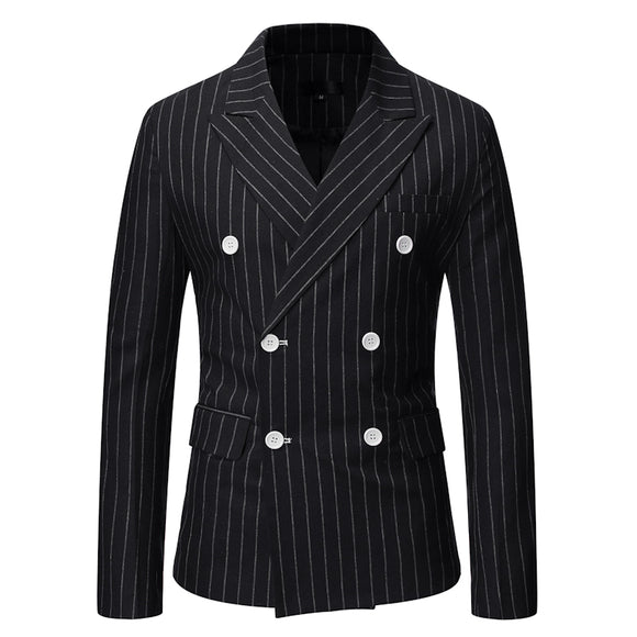 Traje Casual de Invierno para Hombre con Rayas y Cuello Smoking Doble Botonadura