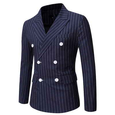 Traje Casual de Invierno para Hombre con Rayas y Cuello Smoking Doble Botonadura - Image 8