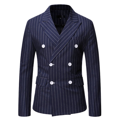 Traje Casual de Invierno para Hombre con Rayas y Cuello Smoking Doble Botonadura - Image 3