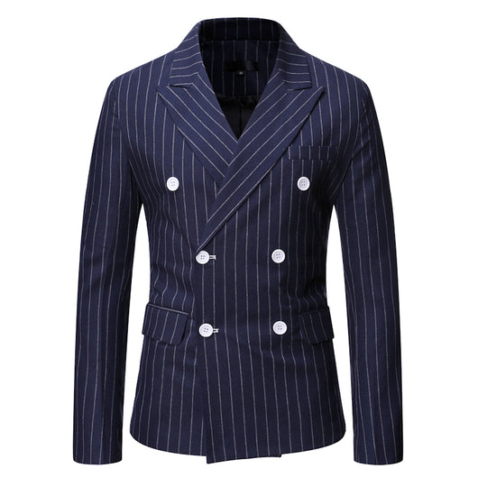 Traje Casual de Invierno para Hombre con Rayas y Cuello Smoking Doble Botonadura - Image 3